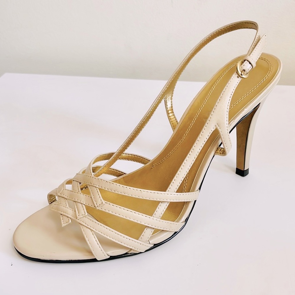 Ellen Tracy Nude Crisscross Open Toe Sling Back 4.5’ Heels Womens 10M